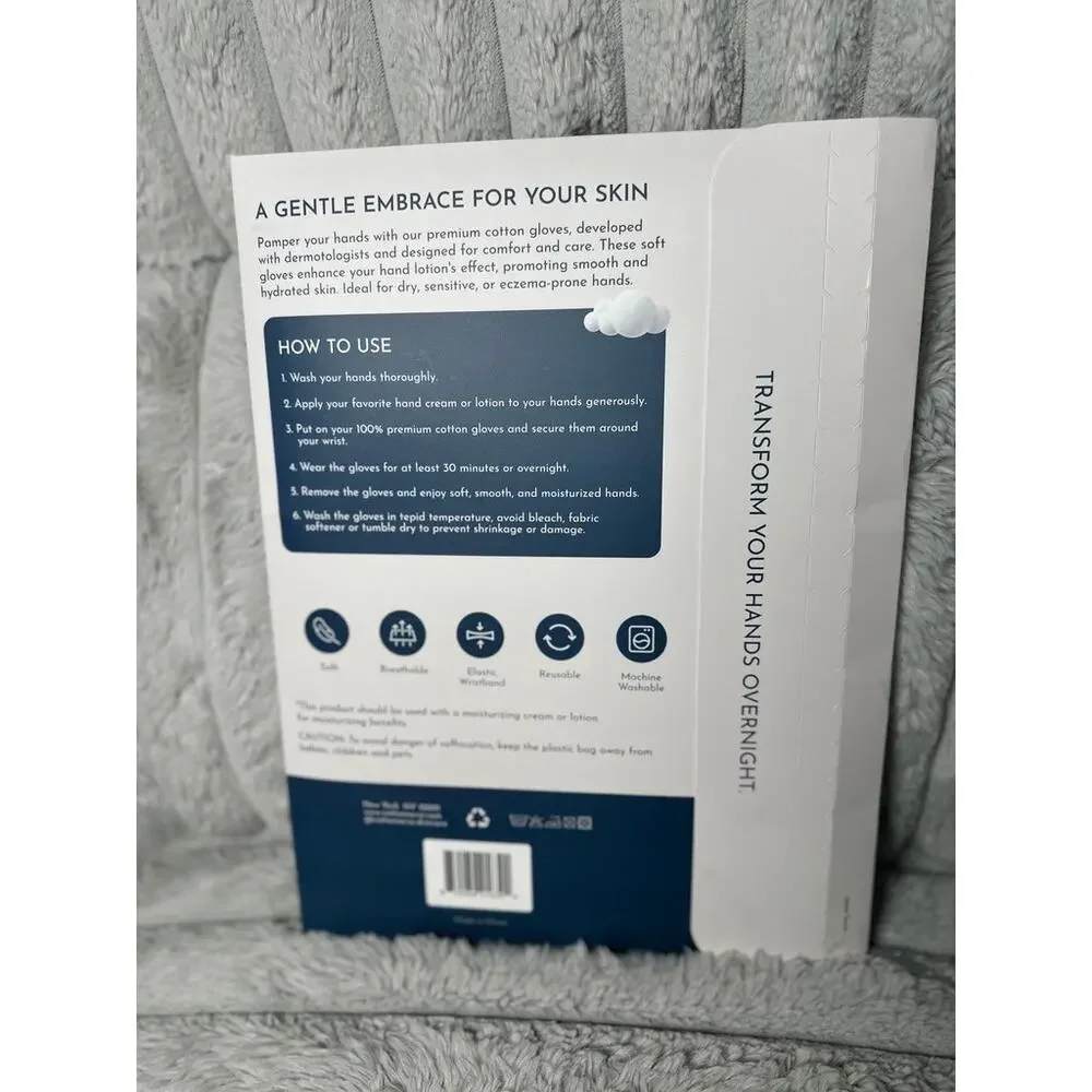 Cottonnerie Moisturizing Cotton Gloves 4 Pairs Medium Dry Hands Overnight